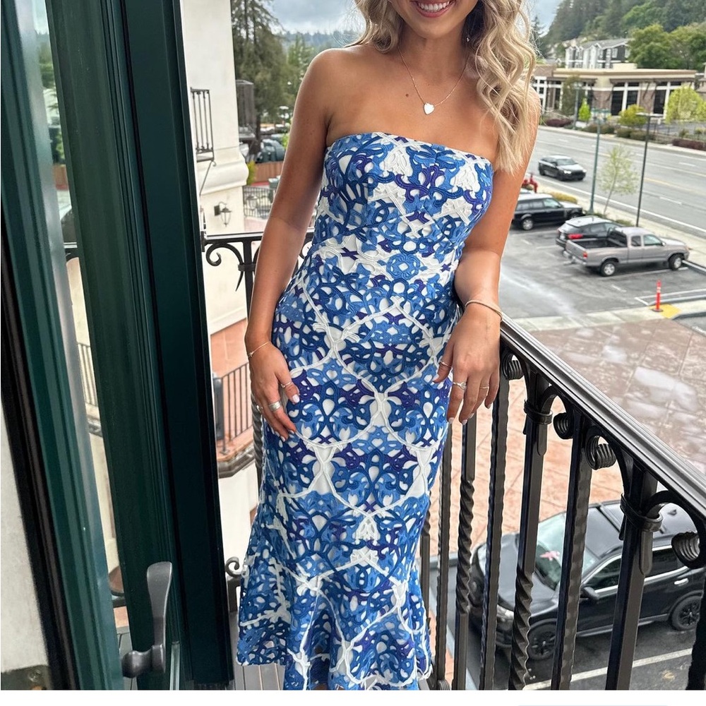 Shoshana Midnight Blue and White Midi Dress